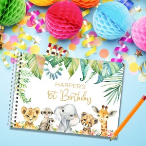 Baby Jungle Animal Child's Birthday Personalised Guest Book A5 size