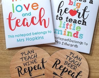 Personalised Notepads or Coasters for Teachers end of year gift