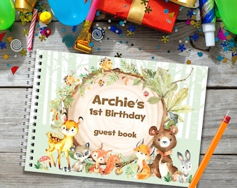 Woodland Animal Child's Birthday Keepsake Personalised Guest Book A5 size