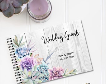 Personalised Succulent Wedding Guest Book plus optional guest book sign, handmade guest book, wedding, engagment