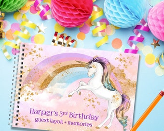 Magical Unicorn Child's Birthday Keepsake Personalised Guest Book A5 size