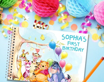 Winnie and Friends Child's Birthday Keepsake Personalised Guest Book A5 size