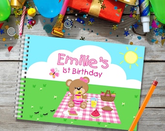 Teddy Bear's Picnic Child's 1st Birthday Keepsake Guest Book A5 size