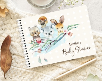 Aussie Animals/Personalised Baby Shower/Predictions/Guest Book A5 size with optional Cot Card