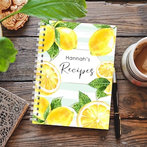 A5 Size Recipe Book, Personalised Recipe Book, write 40 of your own recipes, personalised cover, recipes, lemons, personalised journal