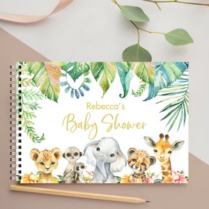 Jungle Animal Babies/Personalised Baby Shower Prediction Guest Book A5 size with optional Cot Card