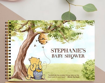 Classic Winnie the Pooh/Personalised Baby Shower Prediction Guest Book A5 size with optional Cot Card/Pooh Bear/Classic Winnie