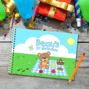 Teddy Bear's Picnic Child's 1st Birthday Keepsake Guest Book A5 size image 2