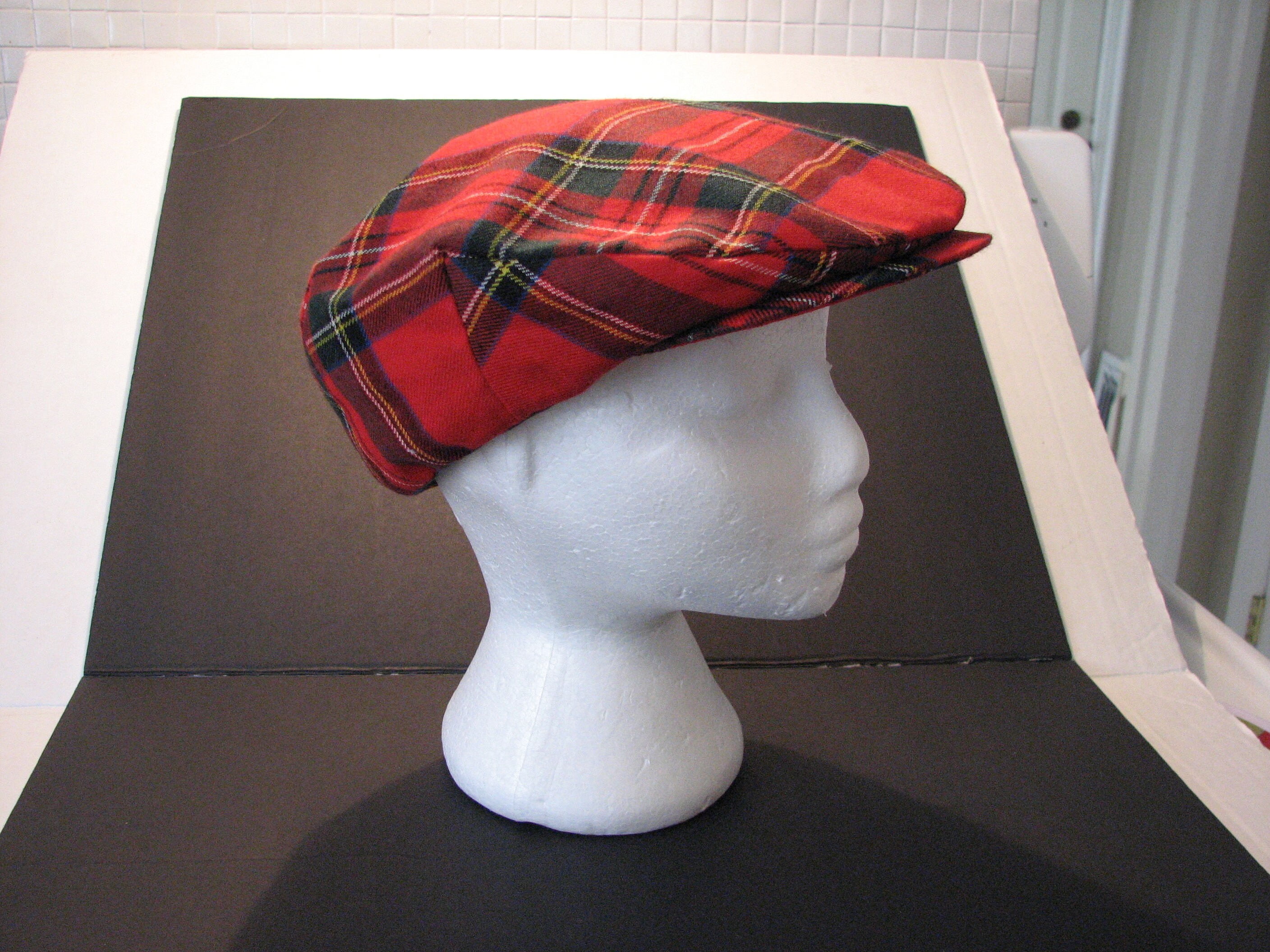 Red plaid wool flat cap Newsboy made in Ireland. | Etsy