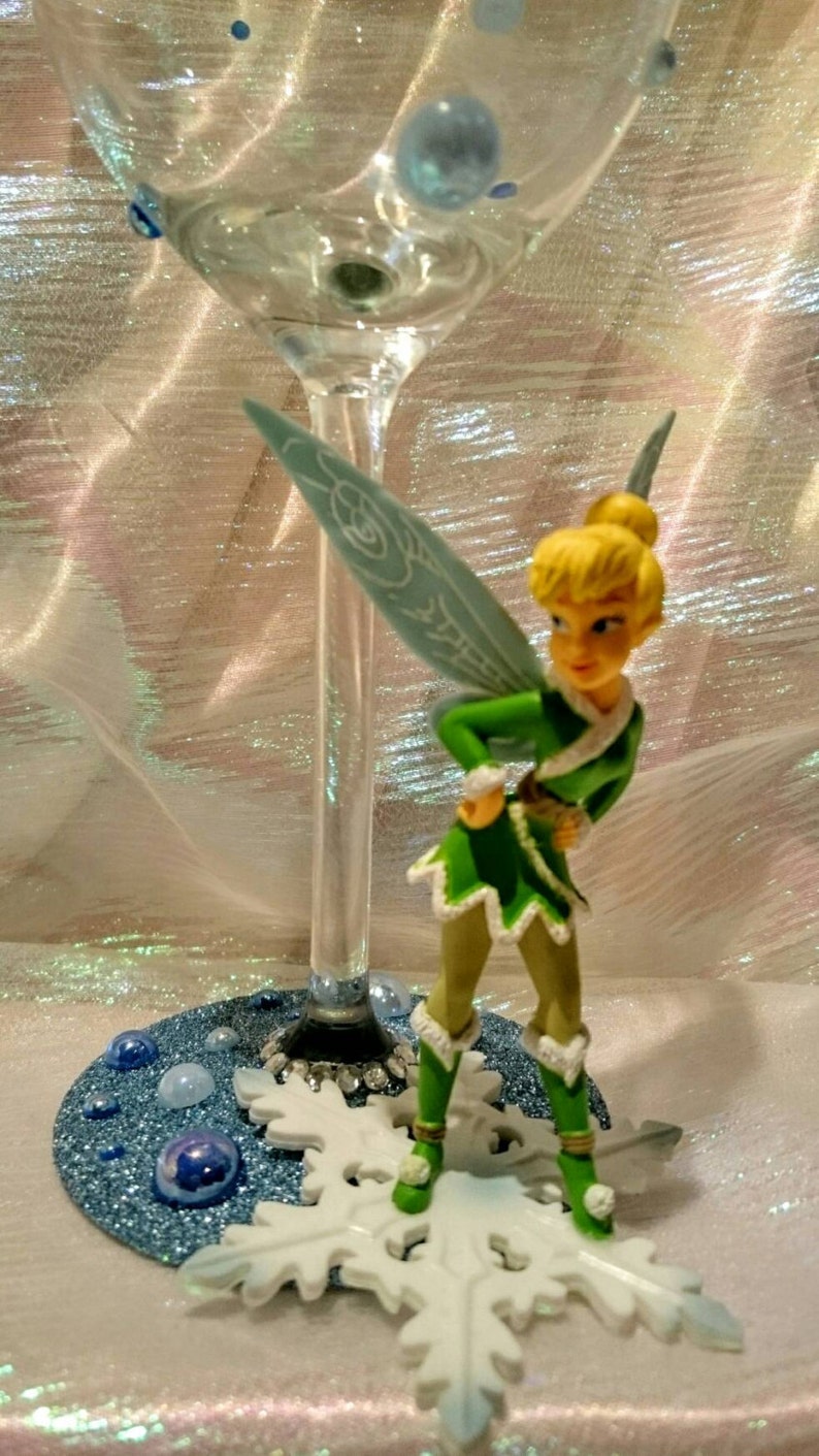 Tinkerbell Figurine Glitter Wine Glass Etsy