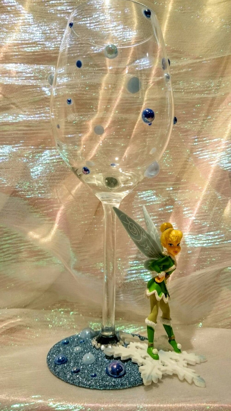 Tinkerbell Figurine Glitter Wine Glass Etsy