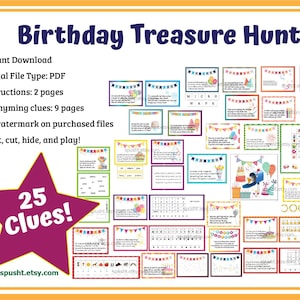 Birthday Scavenger Hunt for Kids, Birthday Treasure Hunt, Indoor Treasure Hunt Clues, Birthday Celebration, Printable Scavenger Hunt Cards image 1