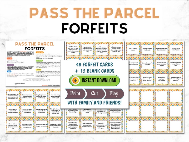 Pass The Parcel Game Forfeits, Birthday Party Game Printable, Icebreaker, Group Game, Family Game Night Ideas, Pass the Gift, Pass the Prize image 4