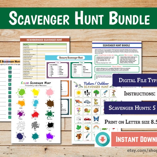 Scavenger Hunts, Outdoor Games for Kids, Nature Treasure Hunt, Park Game, Neighborhood Scavenger Hunt, Printable Family Games