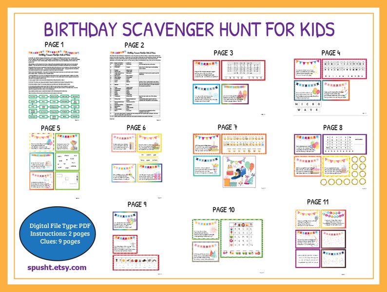 Birthday Scavenger Hunt for Kids, Birthday Treasure Hunt, Indoor Treasure Hunt Clues, Birthday Celebration, Printable Scavenger Hunt Cards image 2