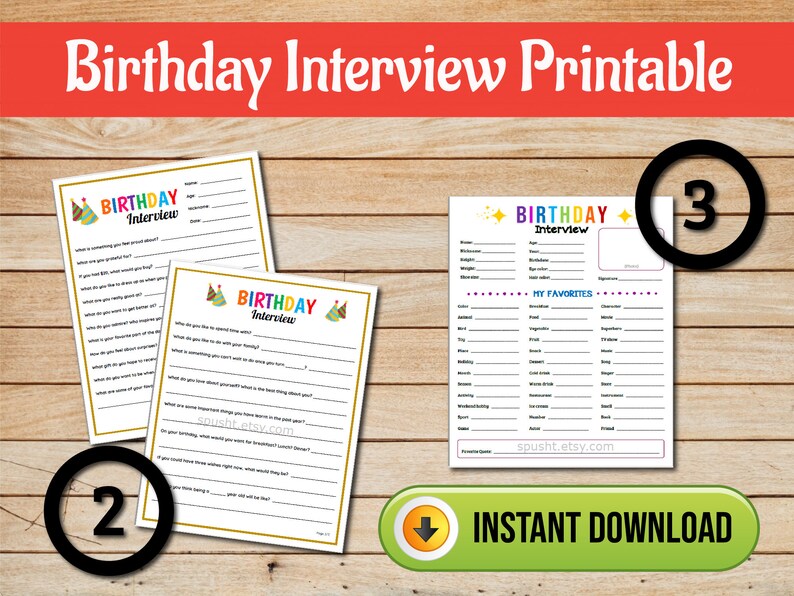 Birthday Interview Printable, Birthday Questionnaire, Birthday Questions for Kids, Annual Interview, Kids Birthday Activity, For Boy & Girl image 3