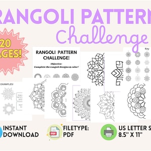 Diwali Rangoli Pattern Challenge, Diwali Activity for Kids & Adults, Rangoli Drawing and Coloring Pages, Diwali Printable, Instant Download