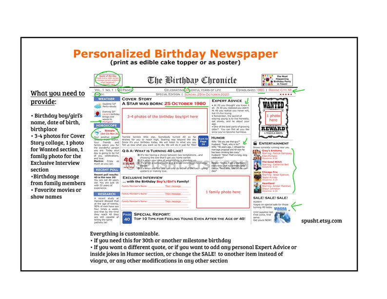 Personalized Birthday Newspaper Template Newspaper Style Etsy
