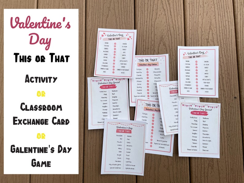 Valentines Day Classroom Exchange, School Valentine, Valentines Day Printable Games, Valentine Activities for Kids, Valentine This or That image 6