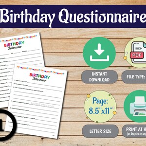 Birthday Interview Printable, Birthday Questionnaire, Birthday Questions for Kids, Annual Interview, Kids Birthday Activity, For Boy & Girl image 2