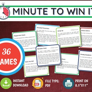 Minute to Win It Games, Family Reunion, Game Night, Birthday Party Game, Office Team Building Activity, Printable Holiday Games for Group