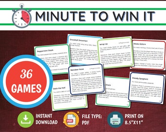 Minute to Win It Games, Family Reunion, Game Night, Birthday Party Game, Office Team Building Activity, Printable Holiday Games for Group