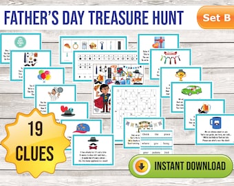 Father's Day Scavenger Hunt Game, Treasure Hunt Printable Clues, Father’s Day Gift, Family Activity, Fathers Day Idea, Instant Download, PDF