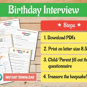 Birthday Interview Printable, Birthday Questionnaire, Birthday Questions for Kids, Annual Interview, Kids Birthday Activity, For Boy & Girl image 5