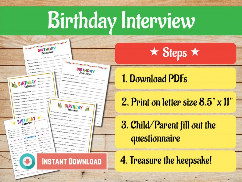 Birthday Interview Printable, Birthday Questionnaire, Birthday Questions for Kids, Annual Interview, Kids Birthday Activity, For Boy & Girl image 5