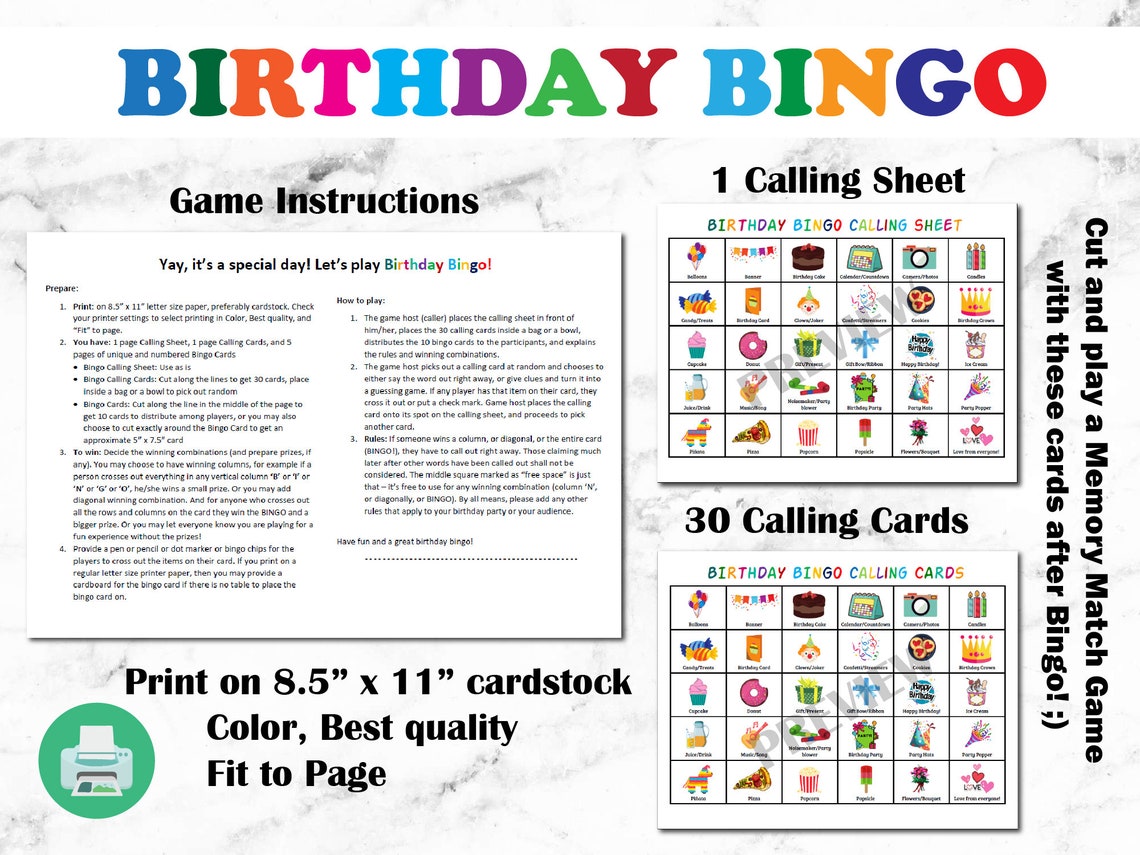Birthday Bingo for Kids, Printable Bingo, Picture Bingo, Family Game ...