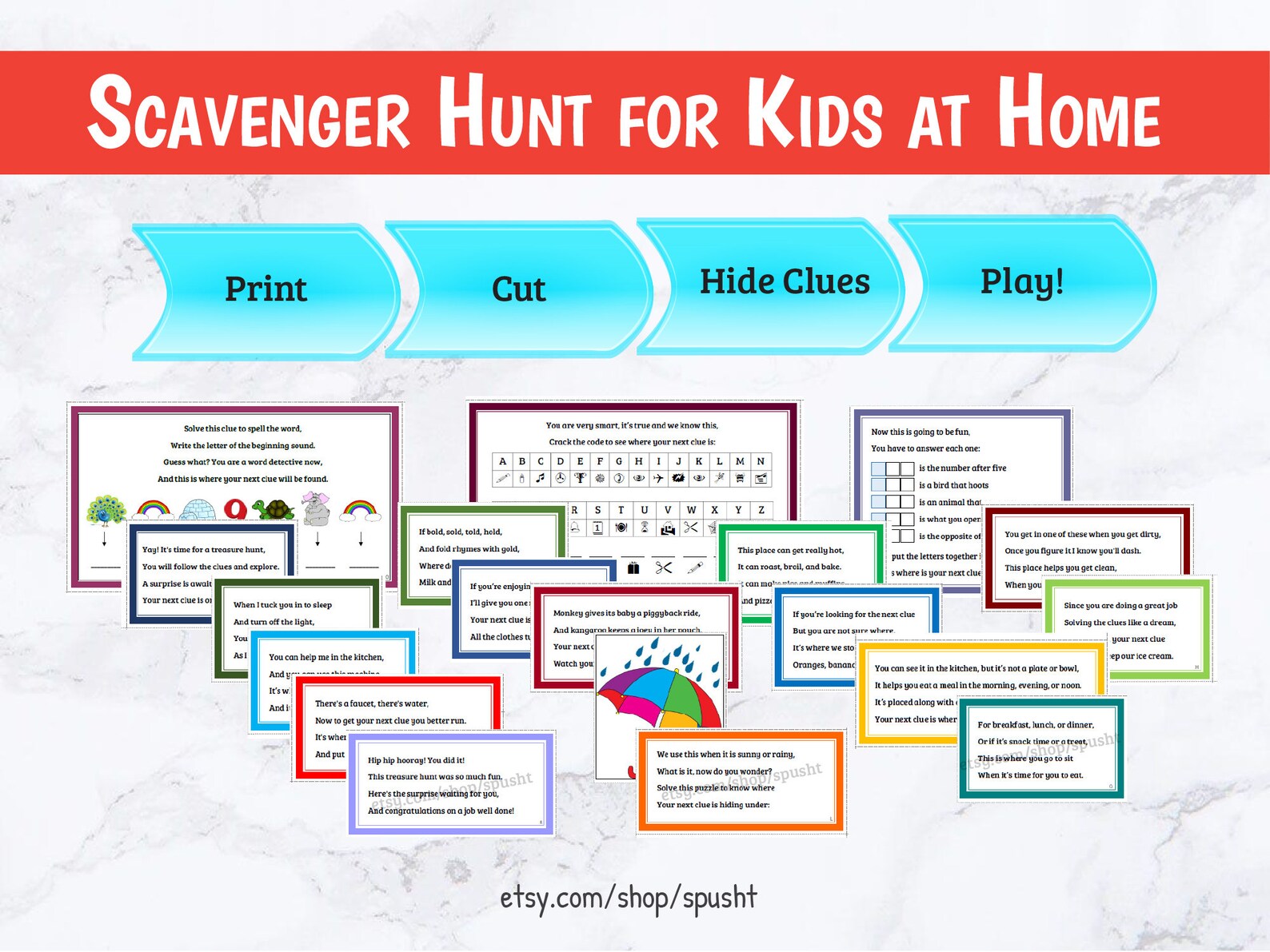 Scavenger Hunt for Kids, Treasure Hunt for Kids, Indoor Scavenger Hunt Clues, Printable Indoor ...
