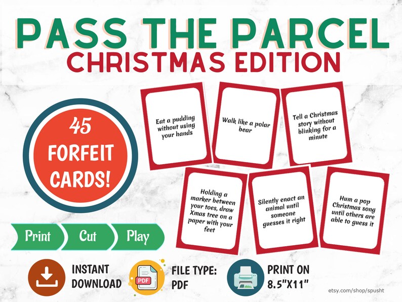 Pass the Parcel Christmas Forfeits Christmas Game Cards image 1