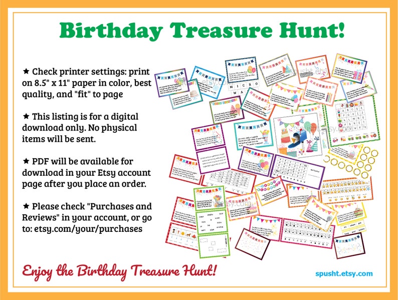 Birthday Scavenger Hunt for Kids, Birthday Treasure Hunt, Indoor Treasure Hunt Clues, Birthday Celebration, Printable Scavenger Hunt Cards image 7