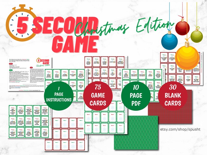 Christmas 5 Second Game, Holiday Game for Work, Fun Christmas Party Games, for Large Group, Name Three, Minute to Win It, Family Game Night image 4
