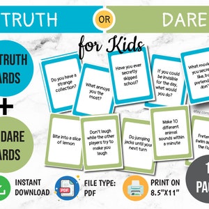 Truth or Dare for Kids, Family Friendly, Holiday Group Game, Birthday Game, Reunion Ideas, Chistmas Party Game, Printable Truth or Dare Game image 1