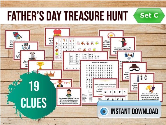 Father's Day Game, Fathers Day Printable, Fathers Day Scavenger Hunt Clues, Fathers Day Special, Treasure Hunt at Home for Dad, PDF Download