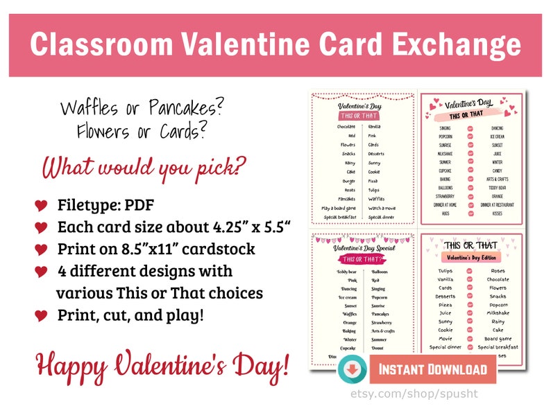 Valentines Day Classroom Exchange, School Valentine, Valentines Day Printable Games, Valentine Activities for Kids, Valentine This or That image 3