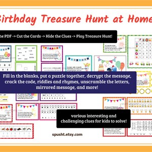 Birthday Scavenger Hunt for Kids, Birthday Treasure Hunt, Indoor Treasure Hunt Clues, Birthday Celebration, Printable Scavenger Hunt Cards image 4