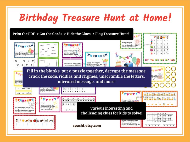 Birthday Scavenger Hunt for Kids, Birthday Treasure Hunt, Indoor Treasure Hunt Clues, Birthday Celebration, Printable Scavenger Hunt Cards image 4