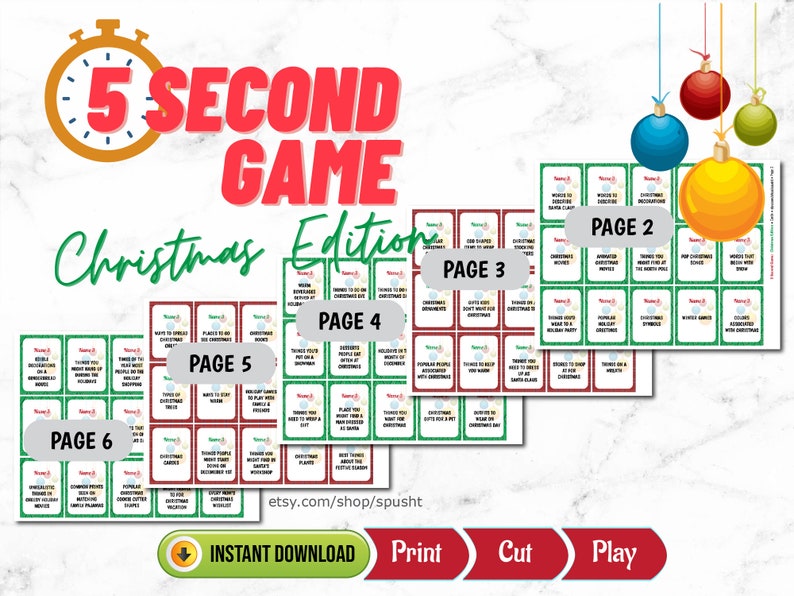 Christmas 5 Second Game, Holiday Game for Work, Fun Christmas Party Games, for Large Group, Name Three, Minute to Win It, Family Game Night image 3