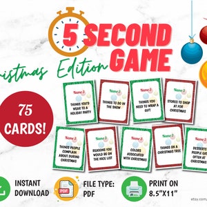 Christmas 5 Second Game, Holiday Game for Work, Fun Christmas Party Games, for Large Group, Name Three, Minute to Win It, Family Game Night image 1