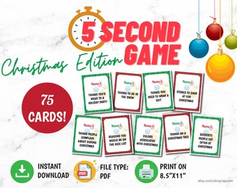 Christmas 5 Second Game, Holiday Game for Work, Fun Christmas Party Games, for Large Group, Name Three, Minute to Win It, Family Game Night