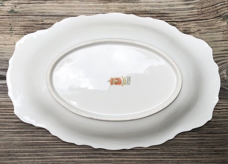 POST WWII HISTORY**Schumann Bavaria oval vegetable bowl Dresden flowers and red lattice Bouquet pattern variant