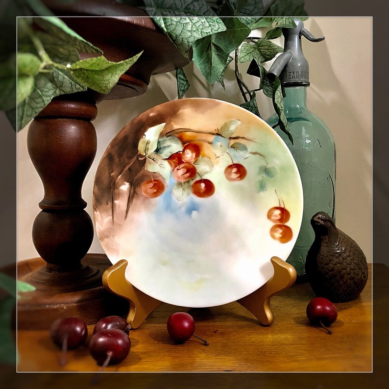 Antique Favorite Bavaria Cherry pattern hand painted Salad Plate Ca 1915