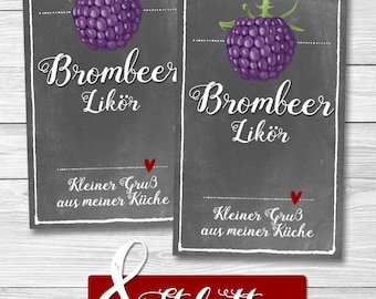 8 x Brombeer-Likör | Klebe-Etiketten 61 x 100 mm