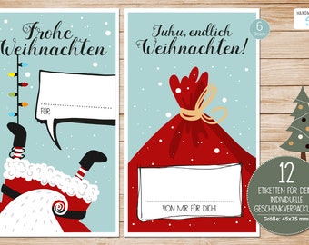 12 Weihnachts-Aufkleber | 45 x 75 mm