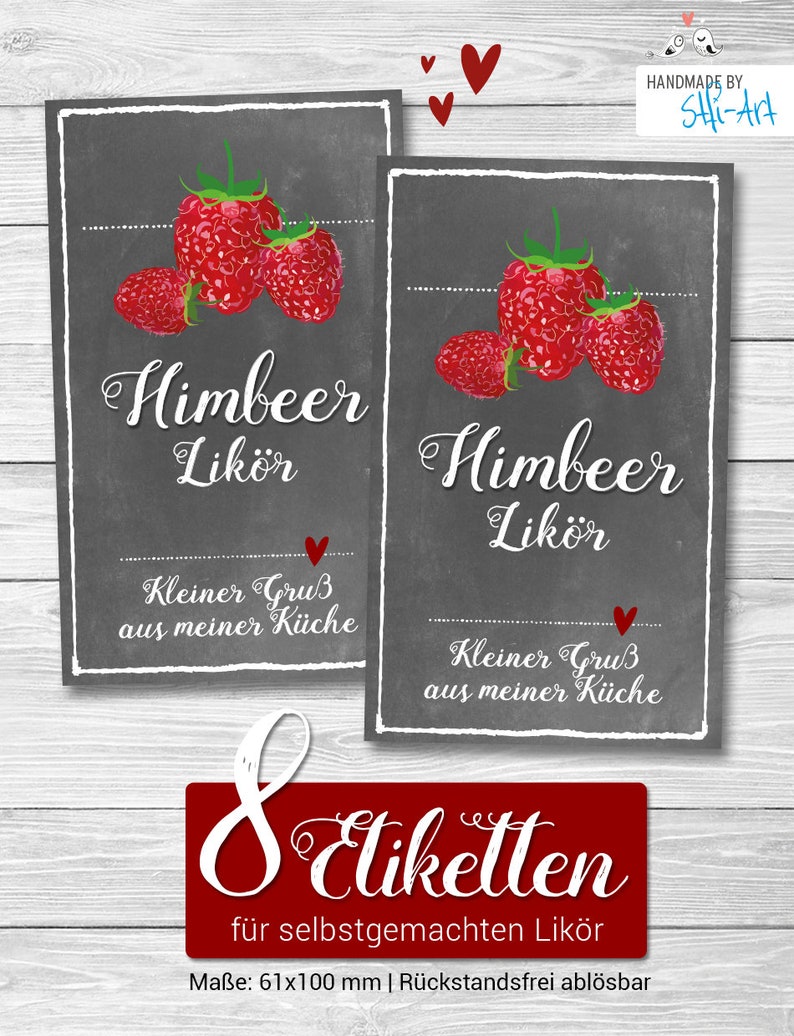 8 x Himbeer-Likör Klebe-Etiketten 61 x 100 mm - Etsy.de