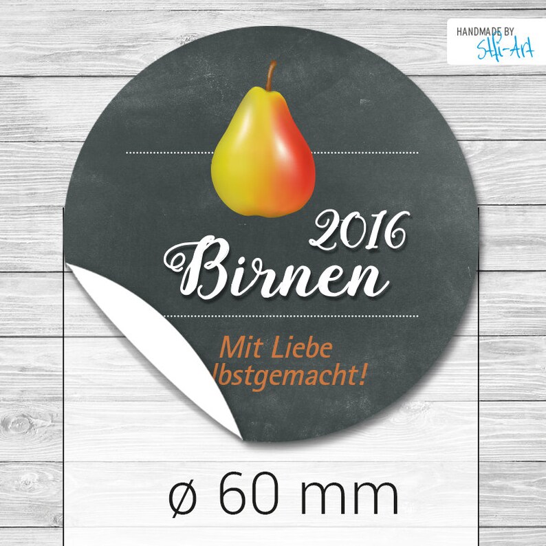 12 Etiketten 60 mm ø Birnen 2016 Bild 1