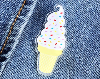 Ice Cream Cone Pin, 1.75" Acrylic Plastic Pin, Vanilla Soft Serve, Small Ice Cream Gift, Teacher Gift from Student
