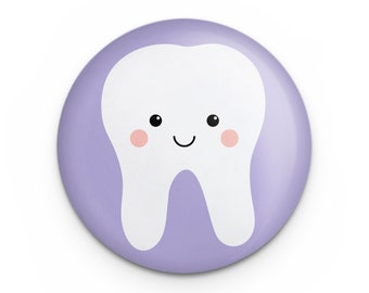 Cute Tooth Button Pin, Gift for Dental Hygienist Assistant Dentist Orthodontist, 1.25" Pinback, Small Kawaii Tooth Gift